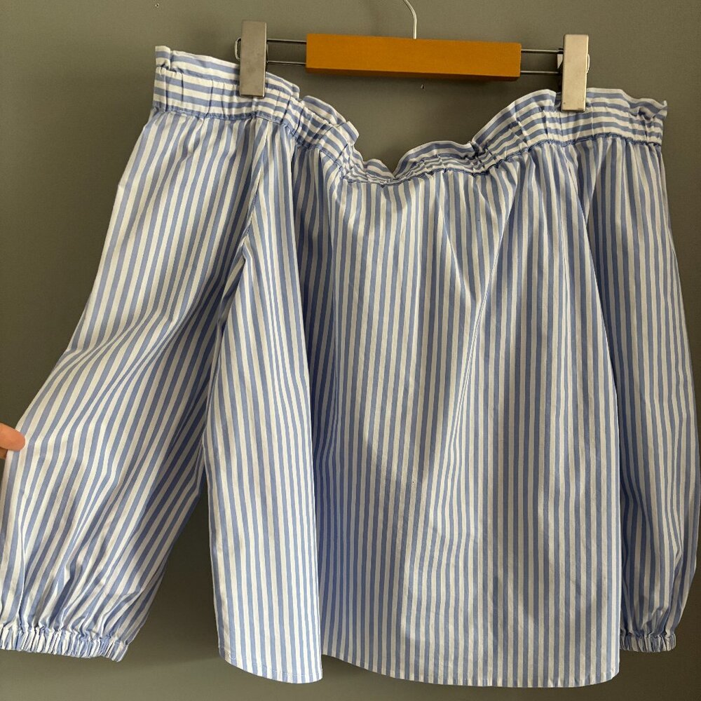 J. Crew Off-the-Shoulder Pin Striped Top